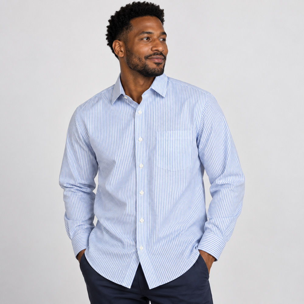 Van Heusen Flex Men’s Large 16 32/33 Blue White Stripe Long Sleeve Dress Shirt